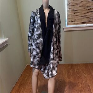 Luukaa Open Front Abstract Print Cardigan with Black Trim Size 8